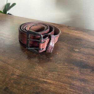 American Eagle Outfitters Brown Distressed Leather Belt Double Prong Buckle (L)